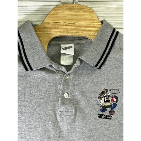 Vintage 90s Warner Bros Studio Store Taz Tasmanian Devil Golf Polo Shirt 2XLarge - Picture 1 of 8